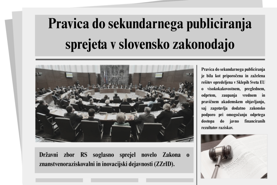 Pravica do sekundarnega publiciranja sprejeta v slovensko zakonodajo